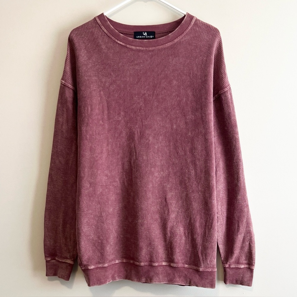 Urban Daizy Cotton Wash Ribbed Corded Crewneck Oversized Pullover